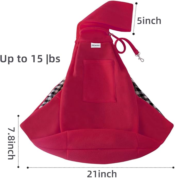 FDJASGY Small Pet Sling Carrier-Hands Free Reversible Pet Papoose Bag Tote Bag with a Pocket Safety Belt Dog Cat for Outdoor Travel (Red)