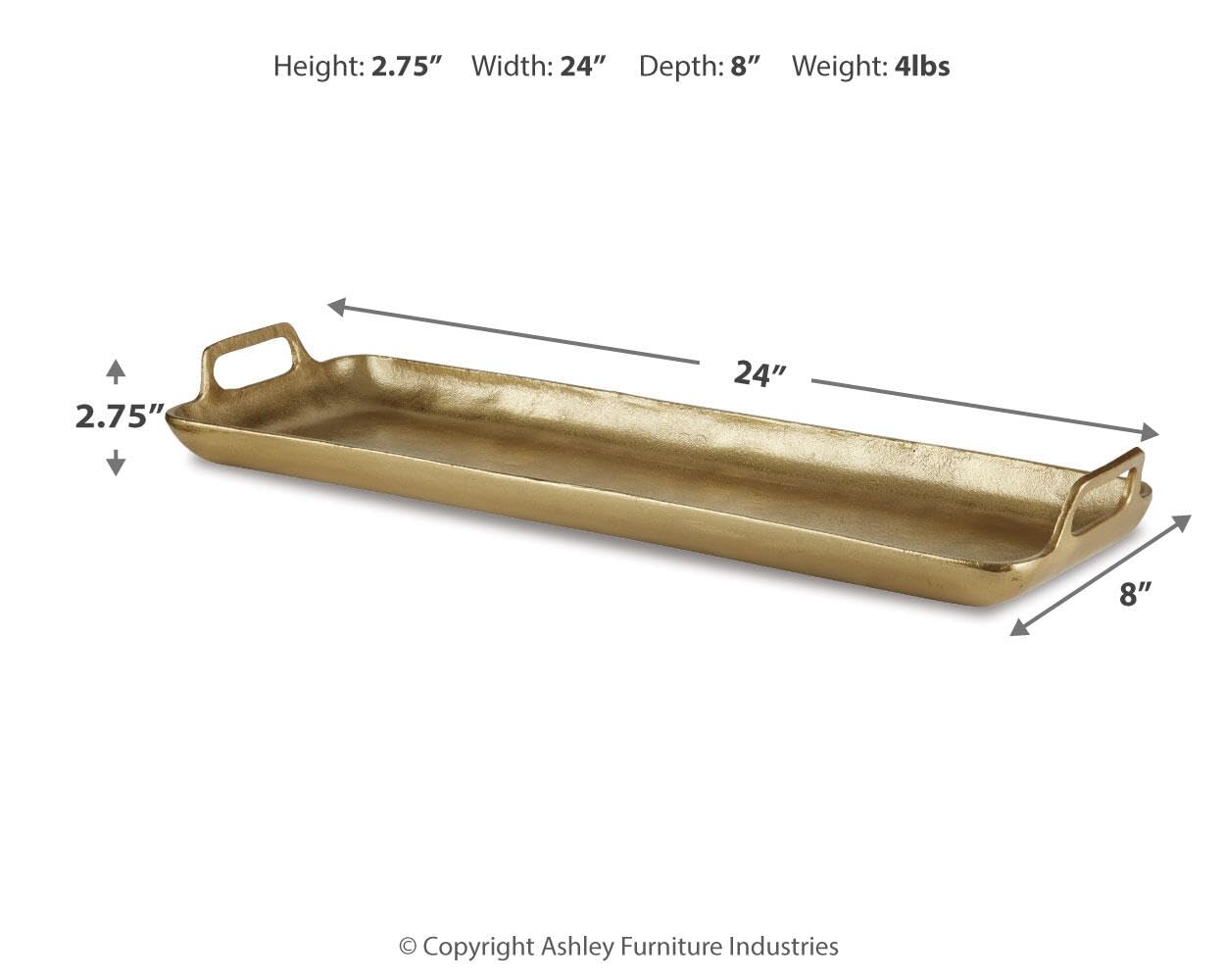 Signature Design by Ashley Posy Contemporary Decorative Metal Serving Tray with Handles, Display Only, Not Food Safe, Cast Aluminum, 24" Length, Gold Finish