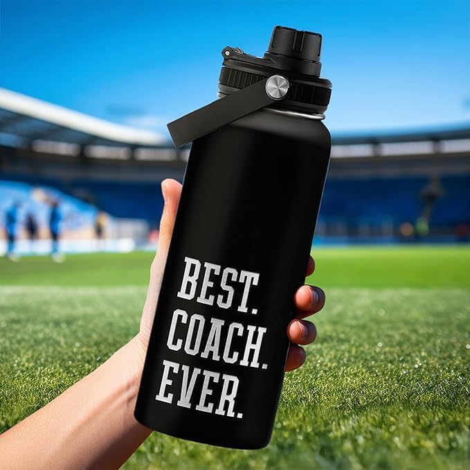 Sport Coach Insulated Engraved Stainless Steel Water Bottle 32oz, Best Coach Ever, Vacuum Chug Lid Travel Tumbler For Men Friends Coaches, Gift for Birthday Christmas