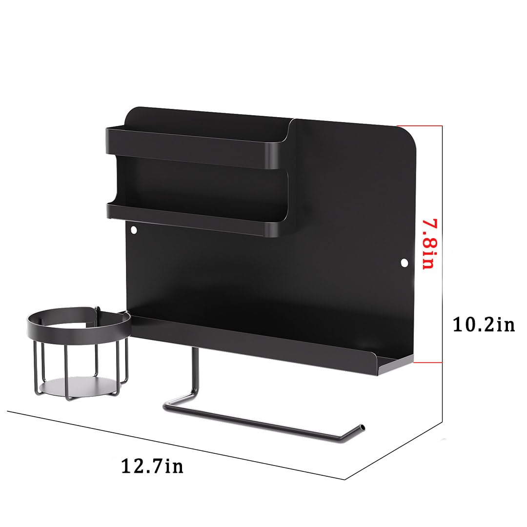 Zptnsl Bedside Shelf for Bed, Metal Floating Nightstand Wall Organizer, No Drill Dorm Room Essentials, Heavy Duty Caddy with Cup Holder & Charging Station for Bunk Bed, Loft, Remote - Matte Black