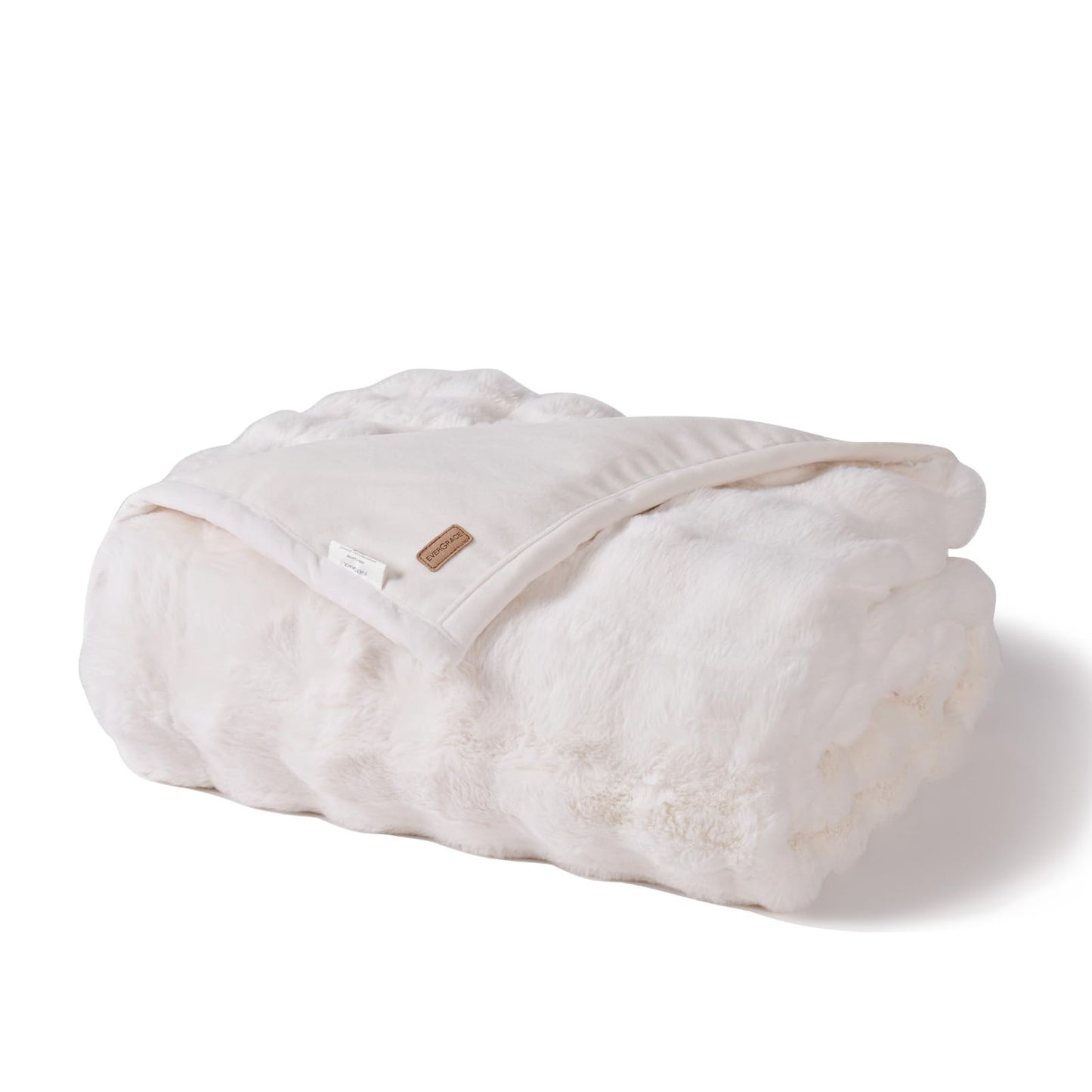 EverGrace Ultra Soft Luxury Fluffy Faux Rabbit Fur Throw Blanket, Thick Warm Bubble Throw for Bed, Cozy Plush Reversible Blankets for Couch, Chair, Sofa, Ivory White, 50x60 Inches