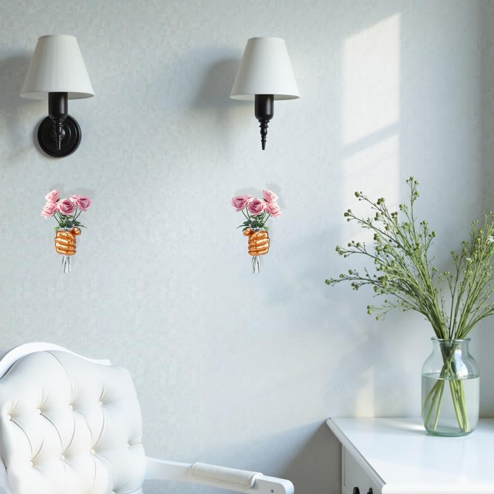 AHANDMAKER 2Pcs Wall Sculptures Golden Hand Vases Home Decor Wall Mount Art Sculpture Funky Flower Vase with Test Tube for Unique Decoration in Living Rooms, Entrance and Room