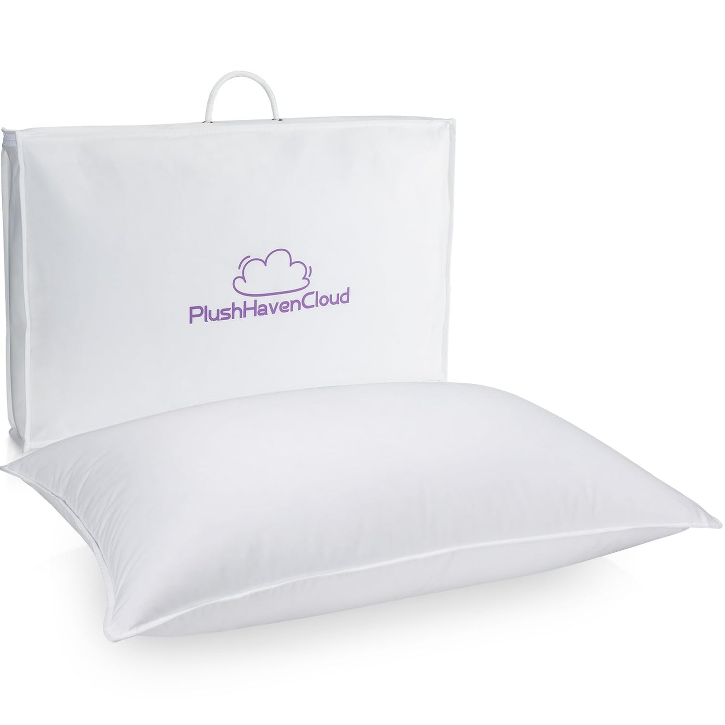 PlushHavenCloud White Goose Down Pillow Luxury Hotel Bed Pillow with 100% 1000+ Fill Power, Goose Feather Pillow for Sleeping, 600TC Cotton Shell, Standard Size- Soft, 1 Pack