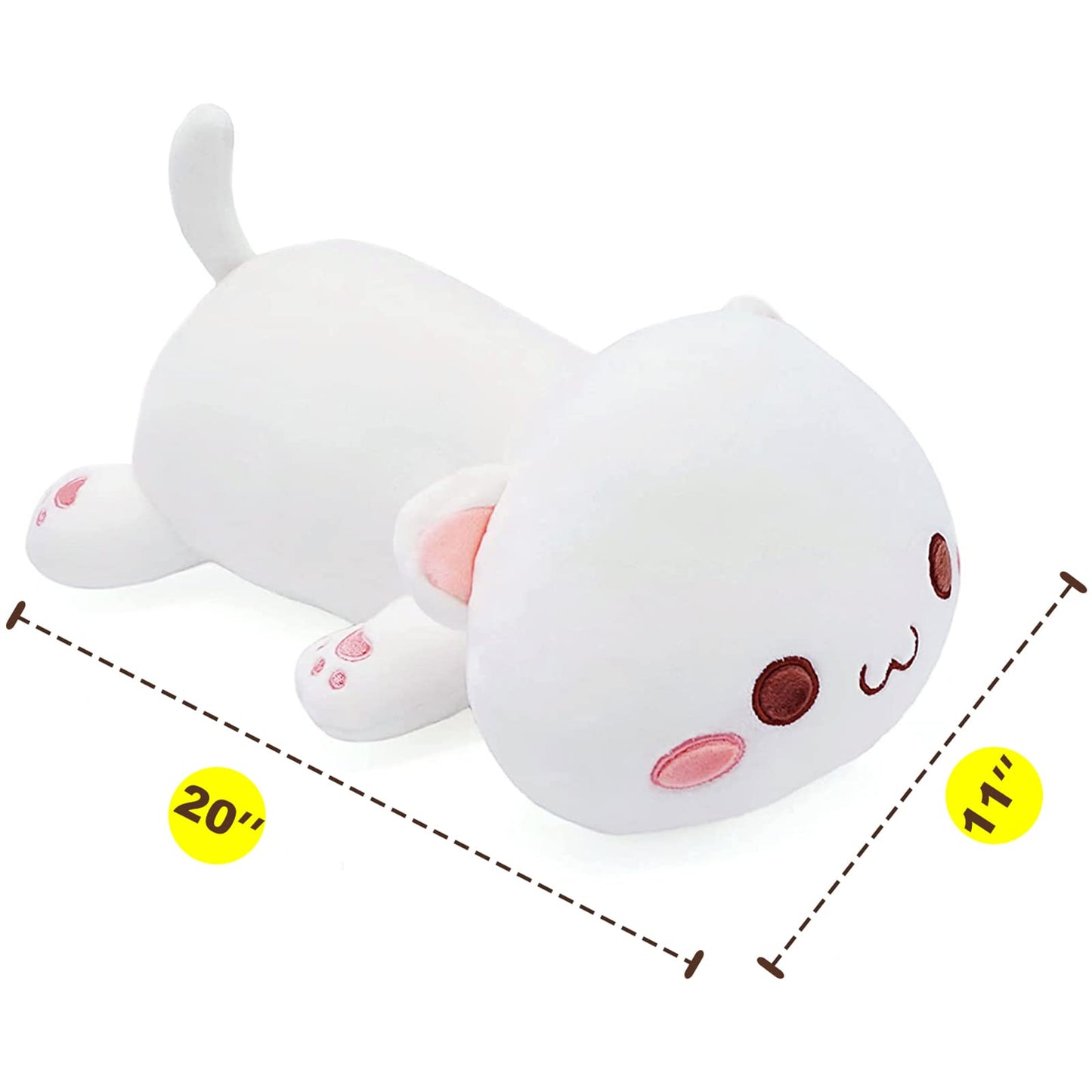 Onsoyours Cute Kitten Plush Toy 20" Stuffed Animal Pet Kitty Soft Anime Cat Large Plush Pillow for Kids (White A, 20")