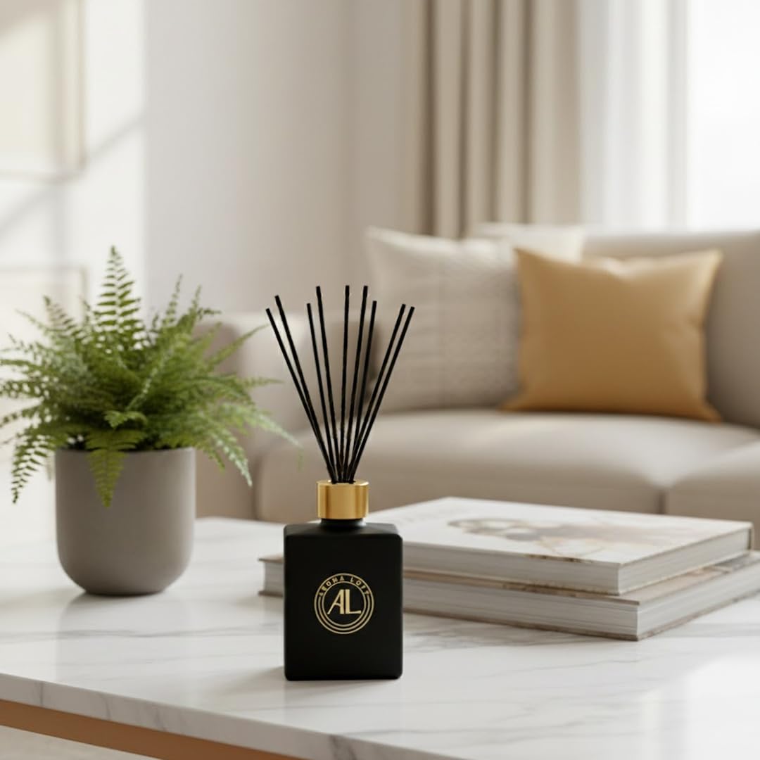 Reed Diffuser - Fragrance Diffuser for Home - 5 oz. Oil Diffuser Sticks - Bathroom Diffuser Set- Oil Diffuser Reeds - Scent Sticks in Oil-Office Smell Good Stuff (Black, Fresh Linen)