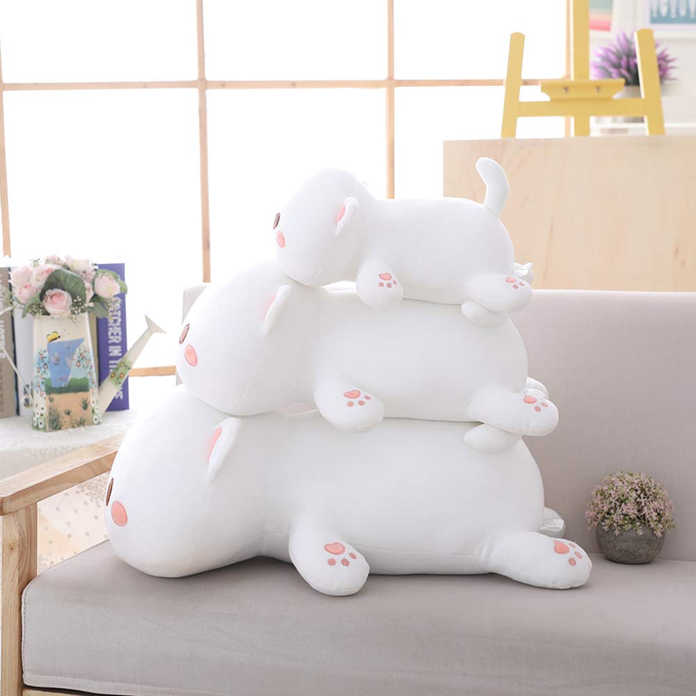 Jensquaify Cat Plush Hugging Pillow, Soft Cat Stuffed Animals Kawaii Kitten Plush Toy Gifts for Kids (White Round Eyes, 25.5")