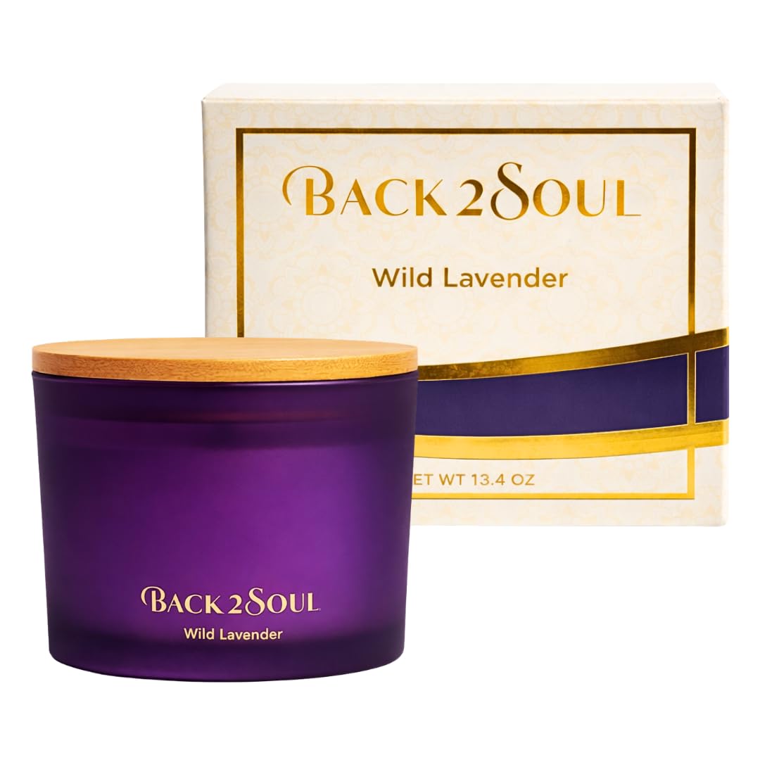 Wild Lavender Scented Candle for Home, Aromatherapy Soy Wax Candle, 3 Wooden Wicks, Long Lasting 50 Hour Burn, Home Fragrance Jar Candle, Gift for Women and Men, 13.4 Oz