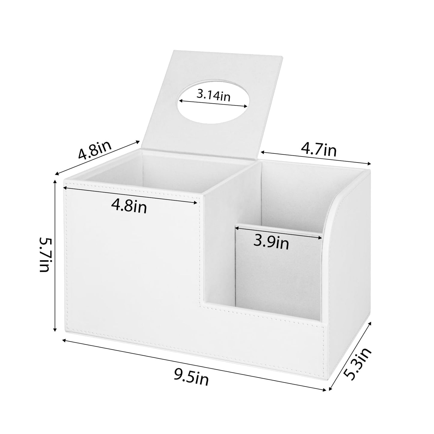JLAMBOM PU Leather Tissue Box Cover with Remote Control Holder, Square Tissue Box Holder for Living Room Bathroom Office (Cream-White)