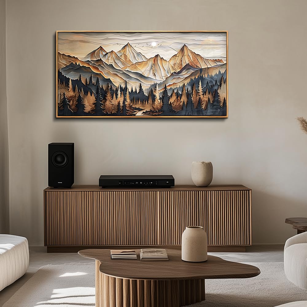 QIYILEXWART Wood Farmed Canvas Wall Art For Living Room Wall Decor For Bedroom Office Wall Decoration Mountain Landscape Painting Abstract Pictures Artwork Room Aesthetic Home Decor 20x40 In