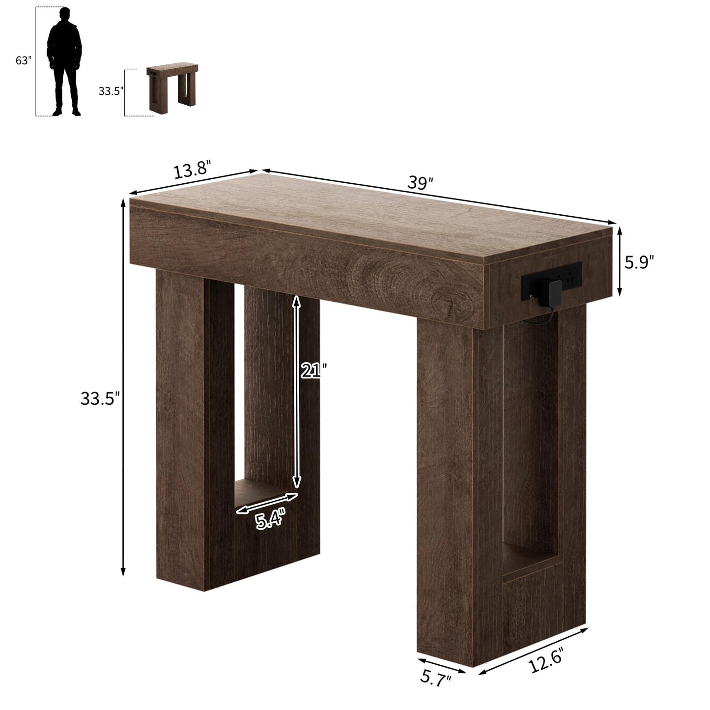 Unikito 39" Entryway Table with Socket and Sensor Light, Narrow Console Table with Storage Behind Couch, Farmhouse Entryway Table for Hallway, Behind the Couch, Living Room, Foyer, Rustic Oak
