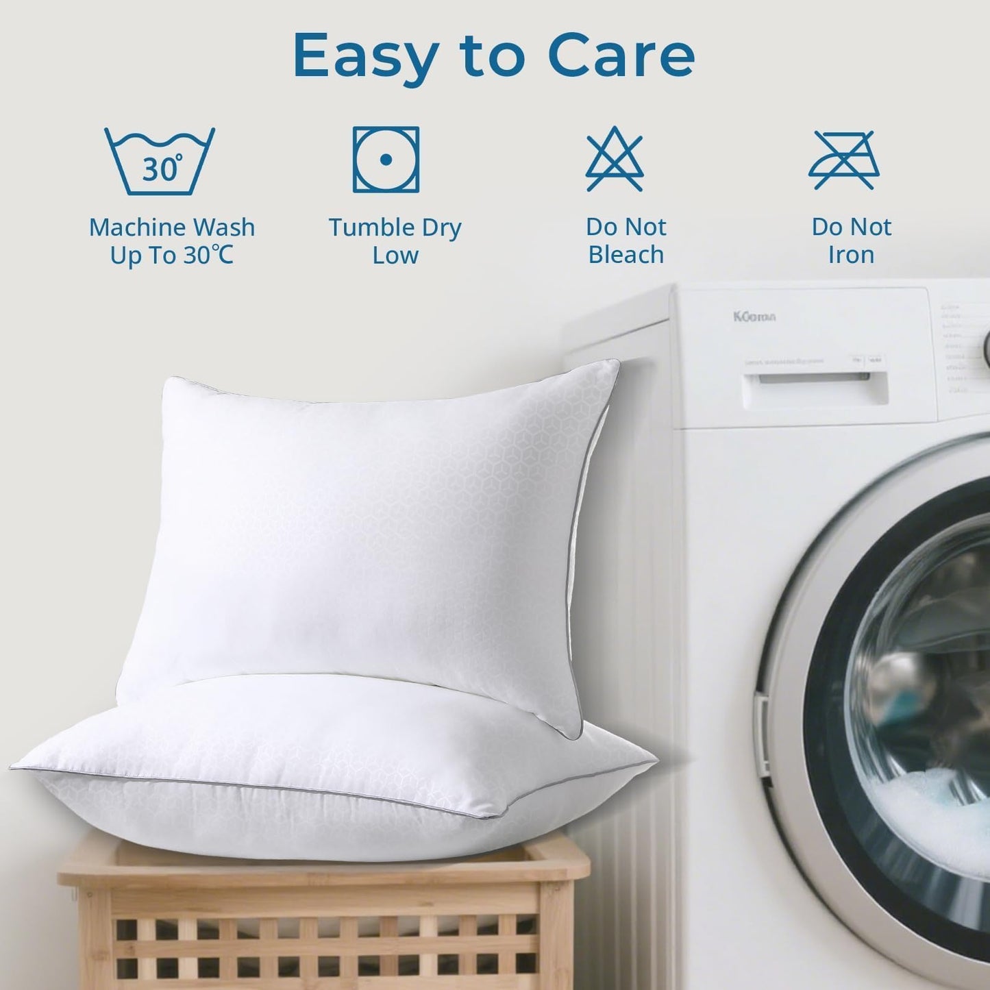 Sasttie Firm Standard Pillows Set of 2, Full Size Bed Pillows for Side, Back, and Stomach Sleepers - Oeko-Tex Certified Supportive Down Alternative Plump Filling - Hotel Quality and Machine Washable