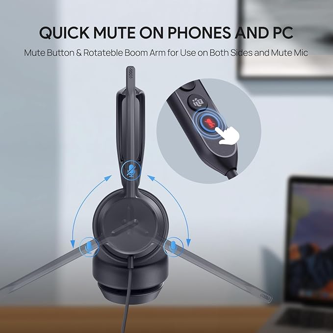 Yealink UH42 USB-C/A Headset with Microphone for PC Computer, Wired Headset Teams Certified, Noise Cancelling Mic, in Line Control, Mute Button, Cable Length 7.05FT, All Day Comfort