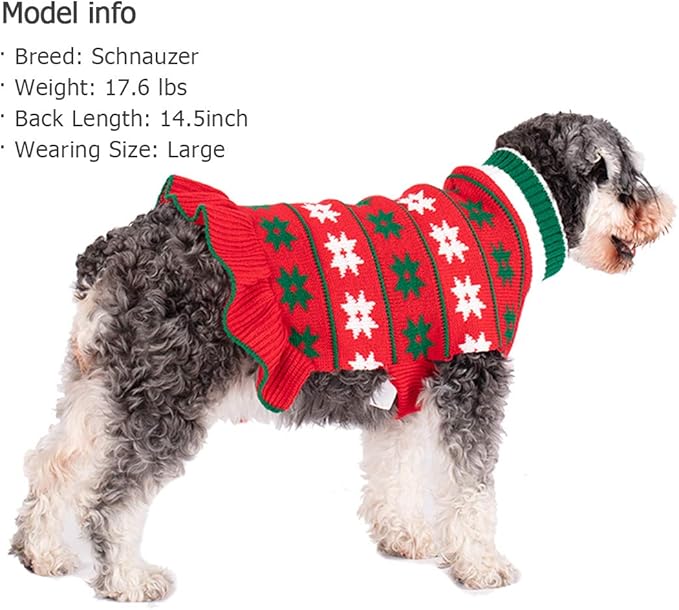 KYEESE Dog Christmas Sweater Warm Dog Sweater for Small Dogs with Leash Hole Cute Dogs Clothes Pet Coats Pet Sweaters Dress for Girl with Snowflake, Girl Red, Medium
