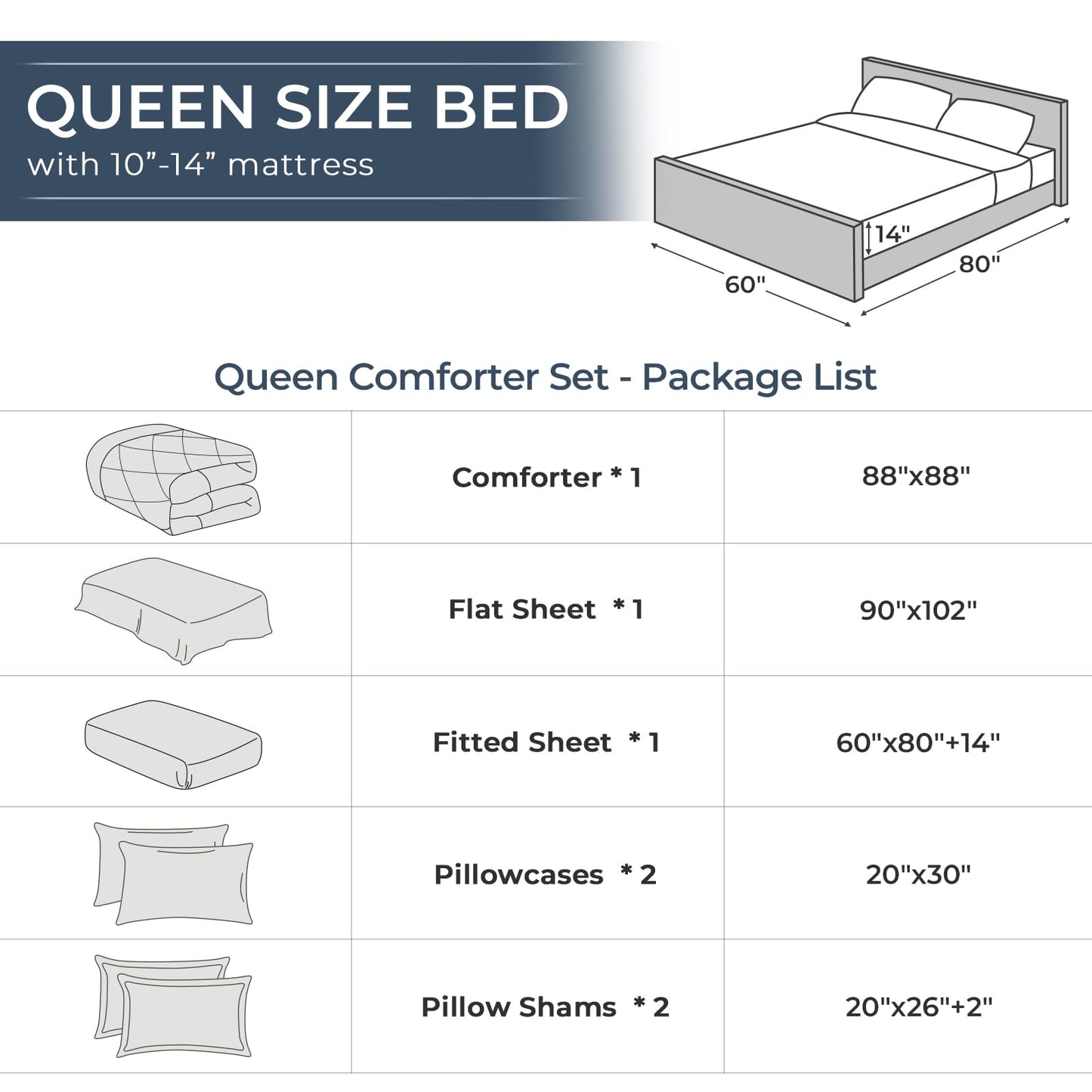 HEVUMYI Light Grey Queen Comforter Set - 7-Piece All Season Bed in a Bag Queen, Ultra Soft Bedding Set with Comforter, Flat Sheet, Fitted Sheet, Pillowcases, Pillow Shams, Light Gray