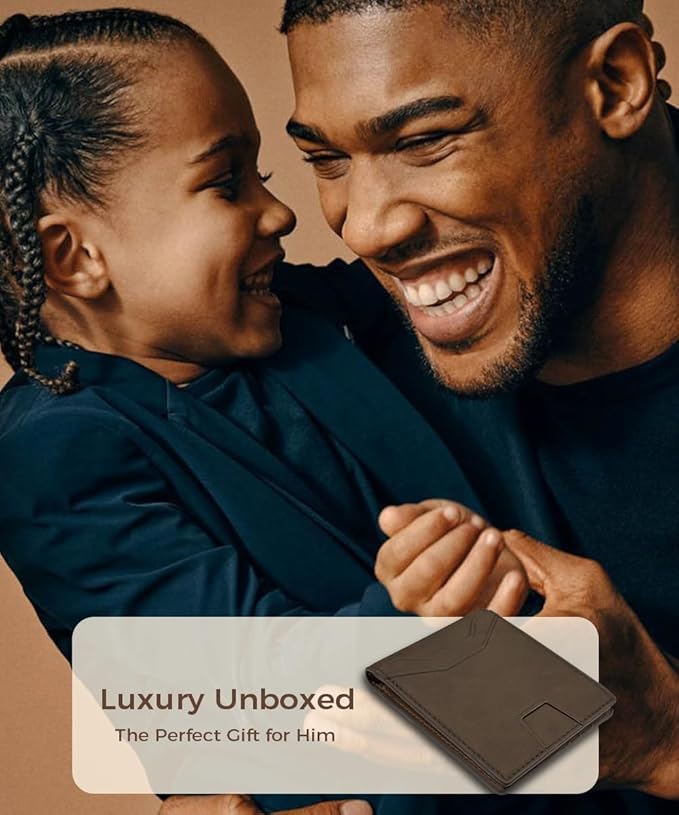 7worldlet Slim RFID Blocking Wallets for Men Synthra™ Ultra Leather Bifold Minimalist Wallet 11 Cord Holder Thin Mens Wallet with Gift Box (Brown)