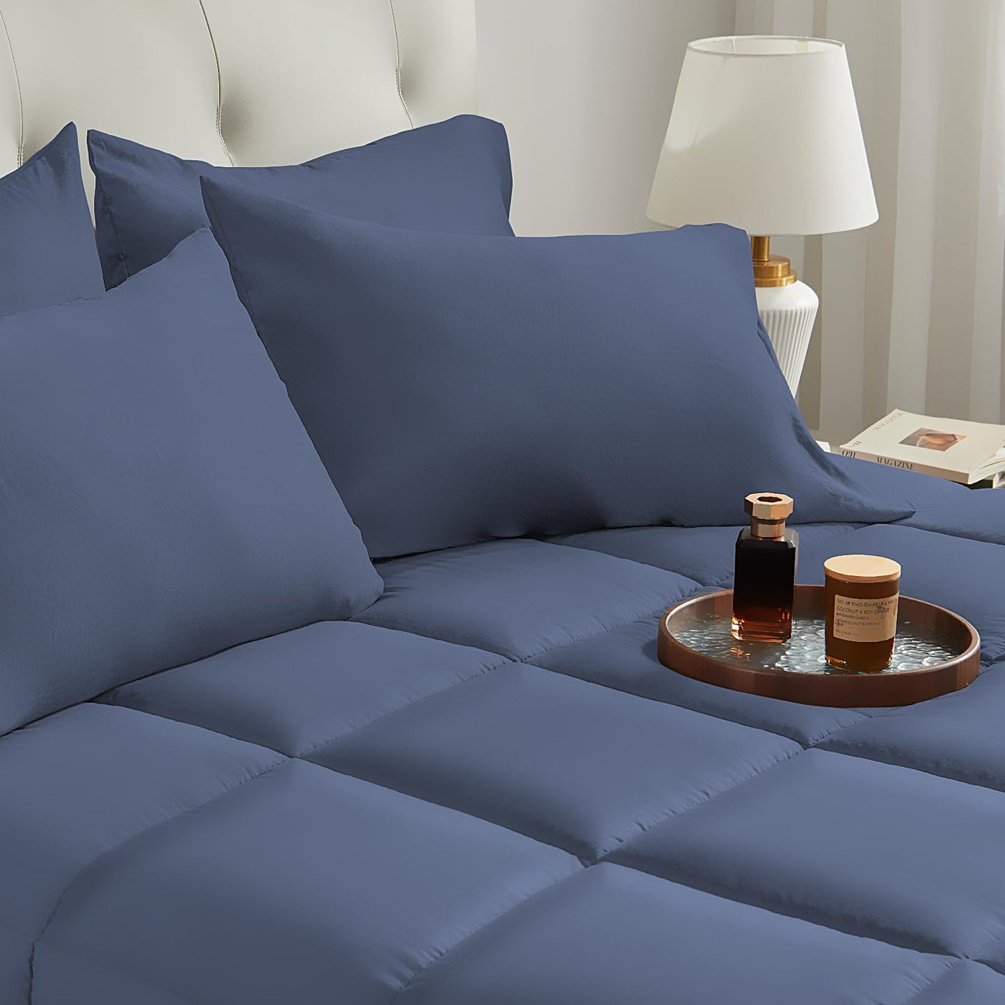 SunStyle Home Grayish Blue Full/Queen Comforter Set - 7 Pieces Bed in a Bag, Lightweight Goose Down Alternative Bedding Sets with All Season Comforter, 1 Flat Sheet, 1 Fitted Sheet, 4 Pillowcases