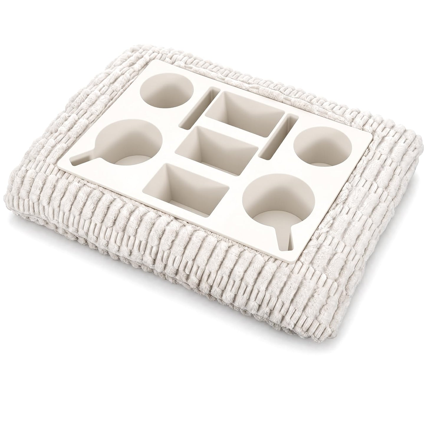 Yerliker Couch Cup Holder Tray, Foam Sofa Bed Caddy Pillow for Drink Snack Phone Remote, Silicone Lining Waterproof Anti-Spill Couch Tray for Car Seat Bed Movie Night Supplies(White)