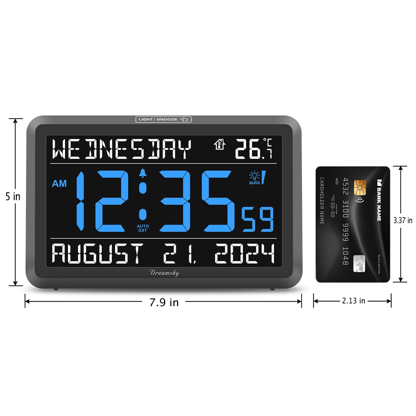 DreamSky Large Digital Clock with Date and Day of Week for Seniors
