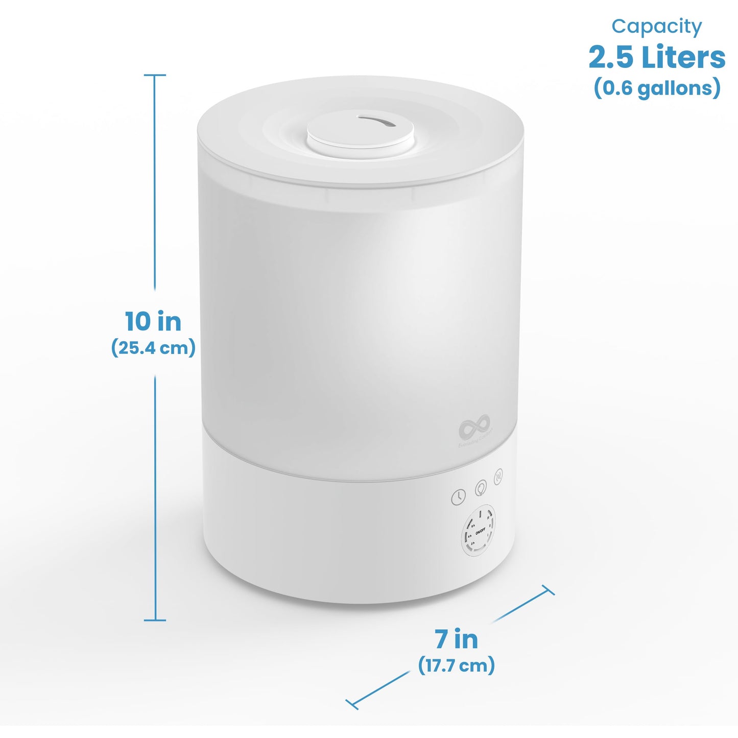 Everlasting Comfort 2.5L Top Fill Humidifier for Bedroom – Quiet, Easy to Fill & Clean, 24HR Runtime, Night Lights, Timer, Ultrasonic Cool Mist, Auto Shut-Off for Indoor Use - White
