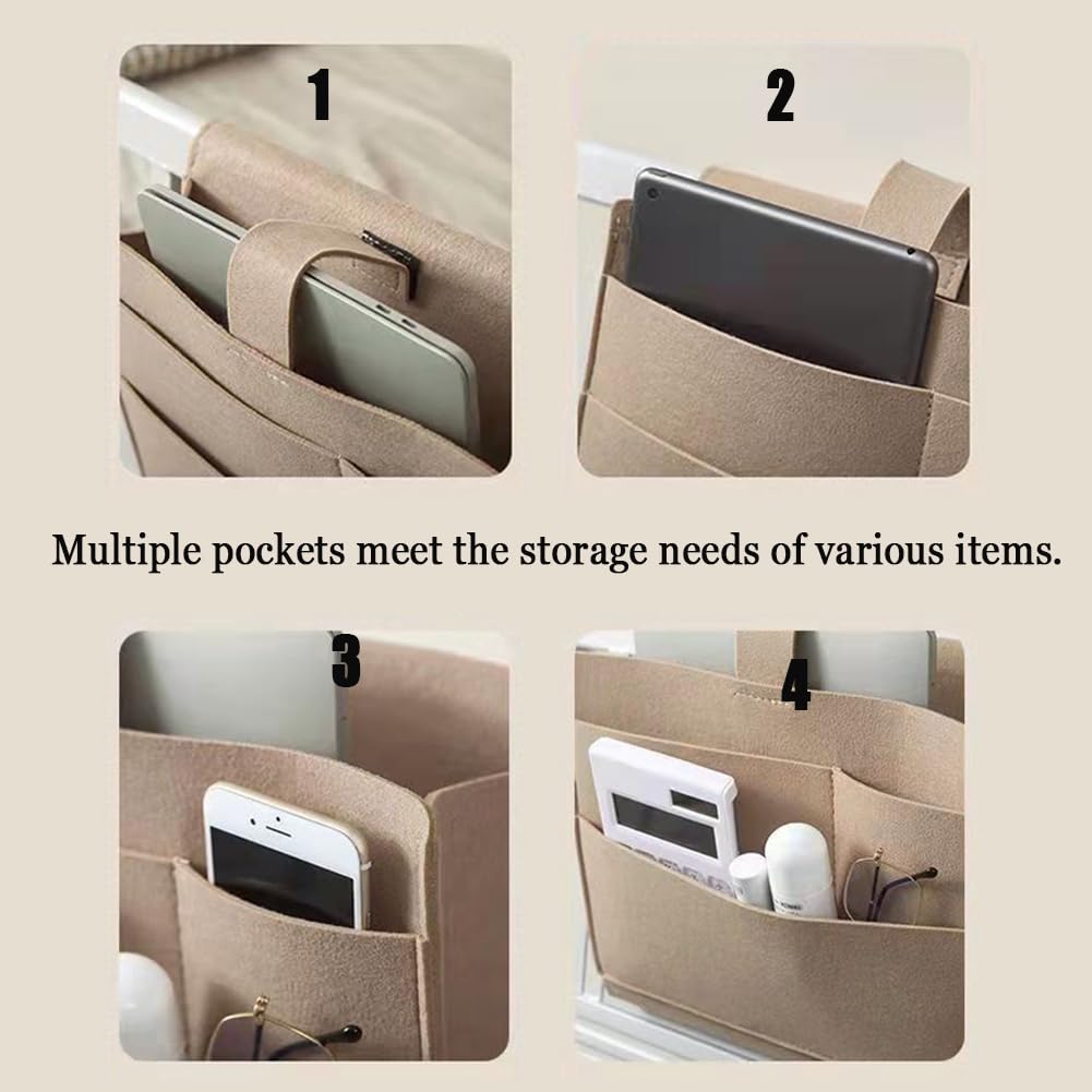 ORIMIDA Felt Bedside Caddy, Large Bed Storage Organizer Hanging Bag Holder with Cord Slit,Magazine Book Phone and Remote Caddy for Bed Home Dorm Sofa,Bedside Pouch