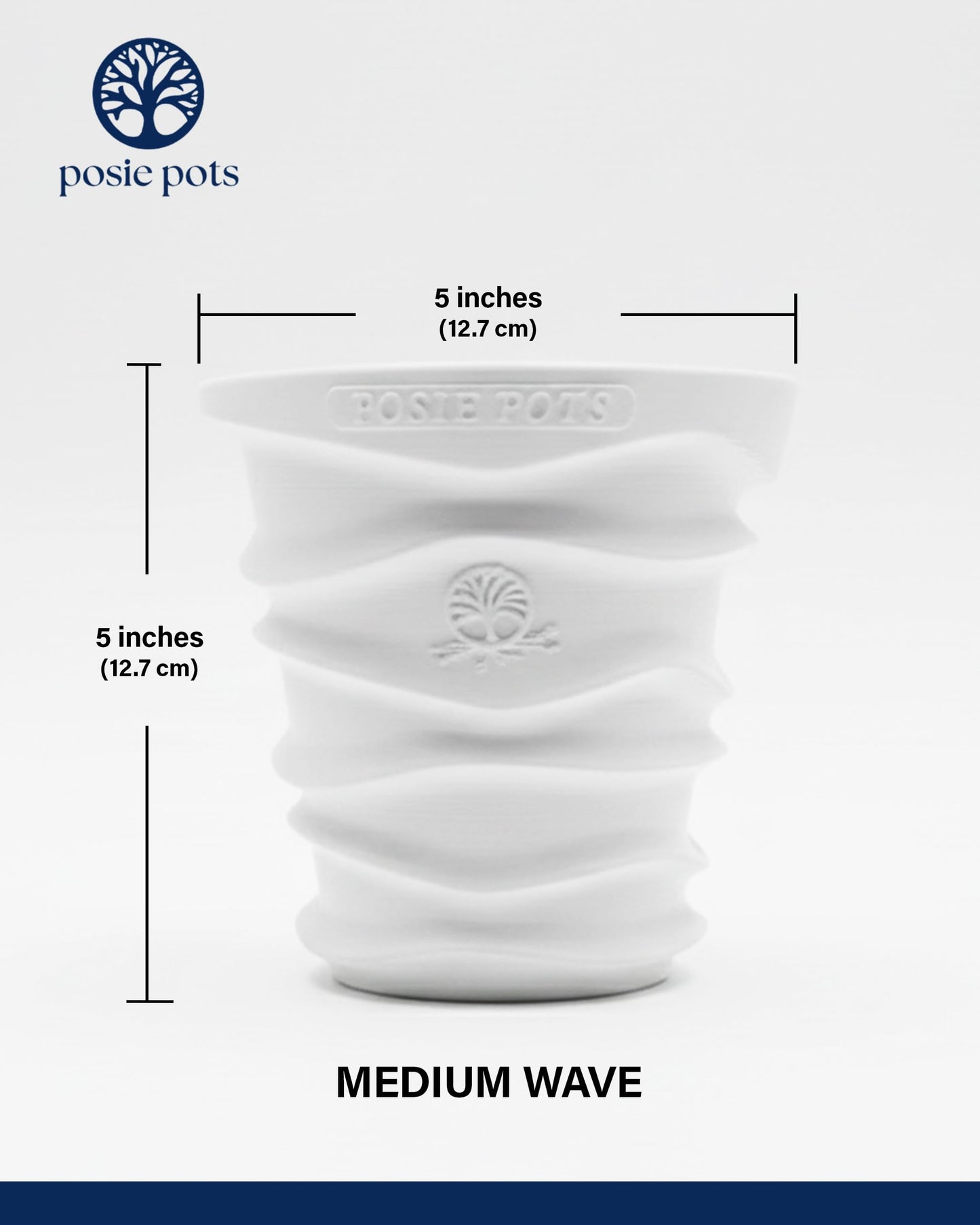 Posie Pot Medium Wave Self Watering Planter for Indoor Plants - 5x5 Inch Patented Pot with 10X Water Reservoir - Modern 3D Printed Desk Planter - Root Rot Free - Eco Friendly, Made in USA, White