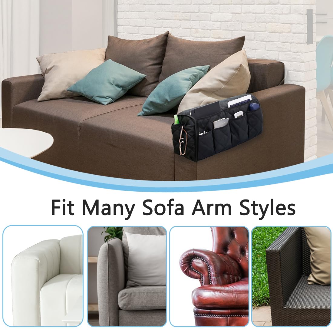 DECKALY Sofa Armrest Organizer Non-Slip Arm Chair Bedside Caddy Storage Organizer for Recliner Couch with 14 Pockets for Cell Phone TV Remote Control Magazines (Black)
