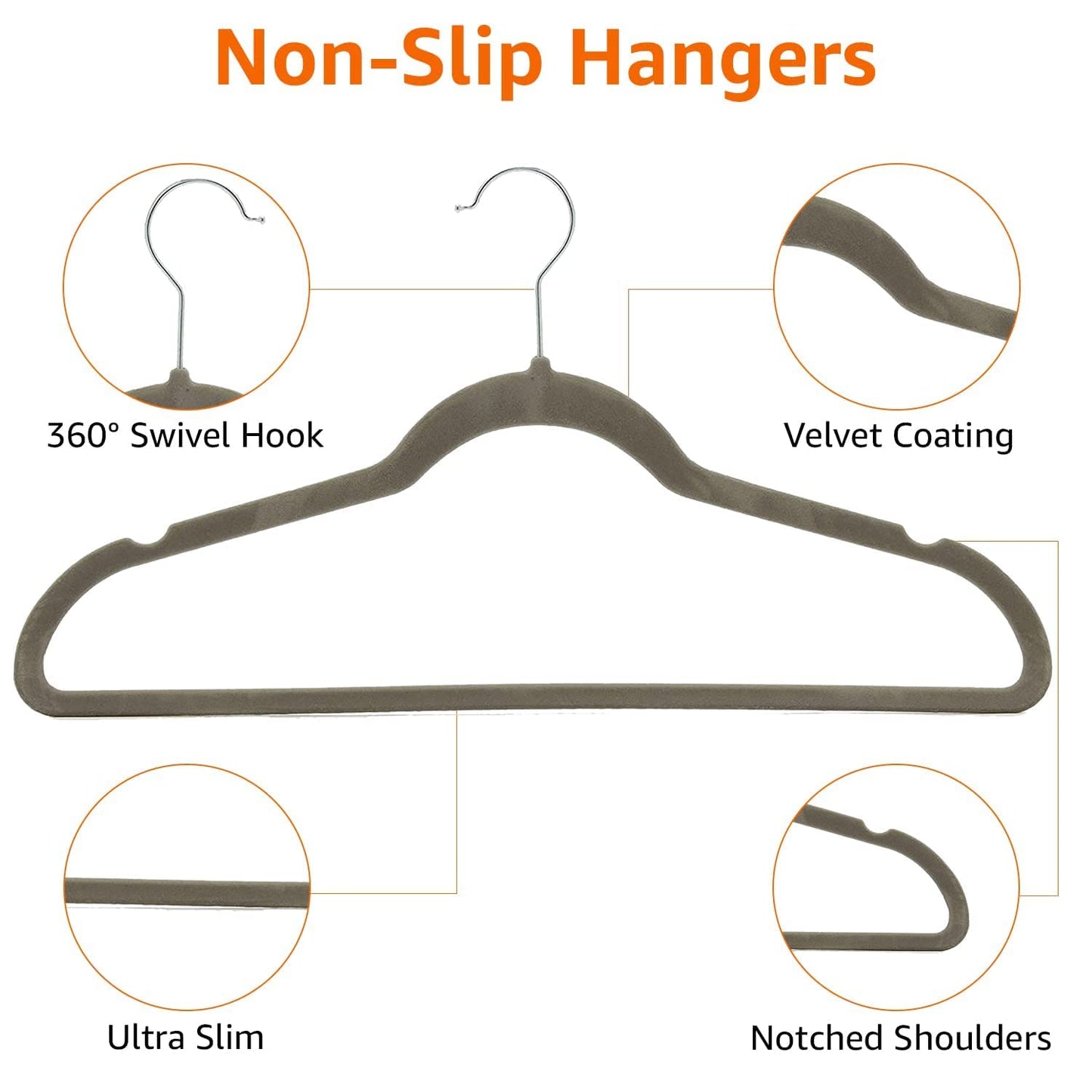 Amazon Basics Slim Velvet Non-Slip Space Saving Suit Clothes Hangers, Closet Organizer, Gray/Silver, 50-Pack