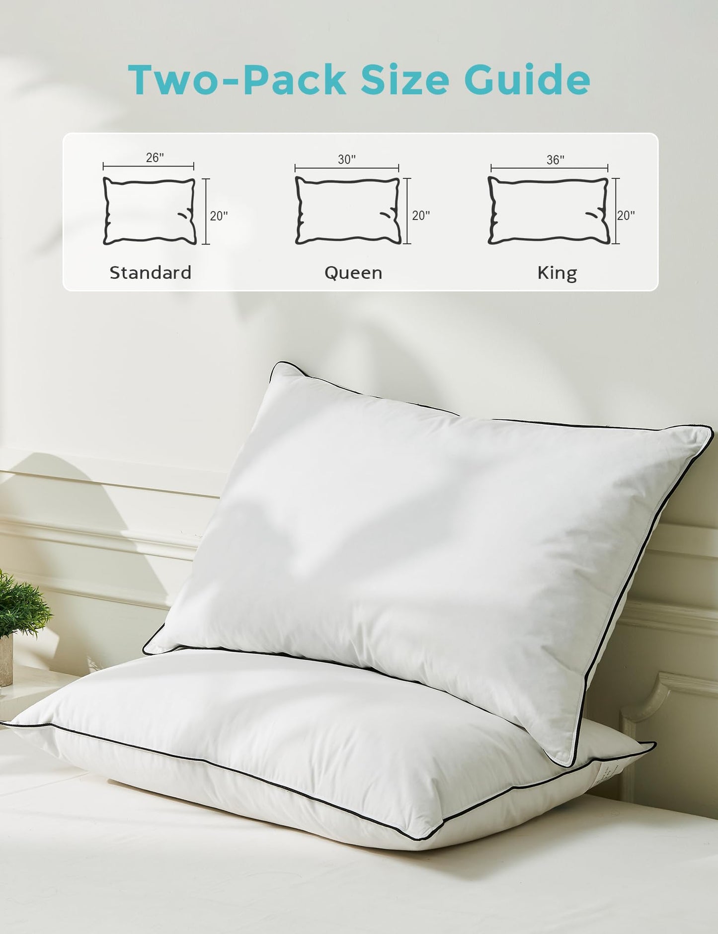 Ltinhome Goose Down Pillows Standard Size Set of 2 with 100% Organic Cotton Cover, Luxury Hotel Bed Pillows for Sleeping, 3-Chamber Design Medium Support for Side & Back Sleepers, 20x26 Inch