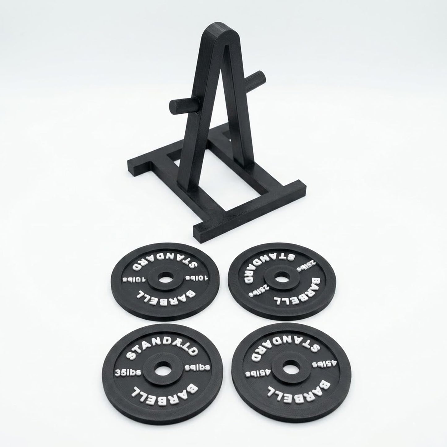 Weight Plate Coaster Set with Rack, 4 Pack Barbell Bumper Plate Drink Coasters, Durable Non-Slip Drink Mats, Unique Gym Gifts, Home Gym Decor & Workout Accessories