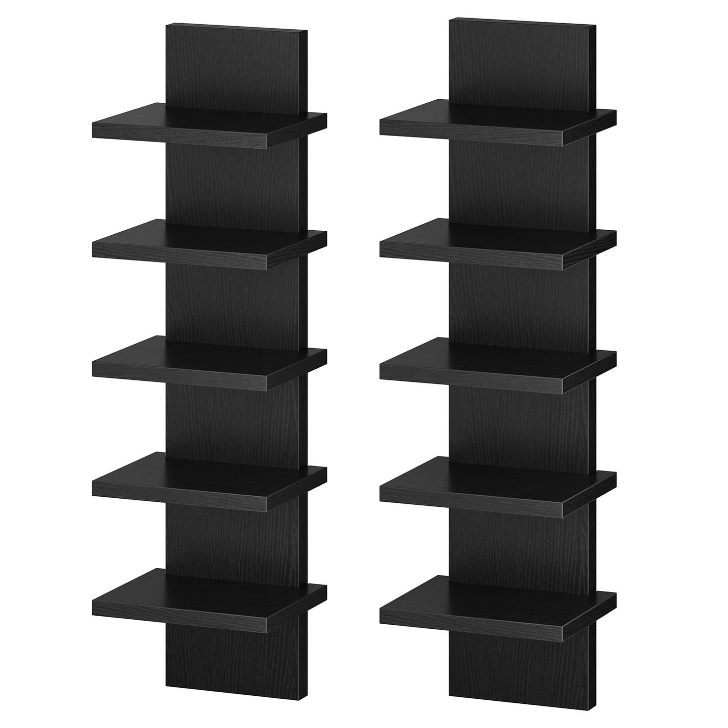 HOOBRO 5 Tier Wall Shelf Unit, 2 Pack Floating Shelves for Wall, Wall Mounted Shelves for Storage, Vertical Display Shelf, Organizer Tall Tower Design for Livingroom Bedroom Kitchen, Black BK18BJP201