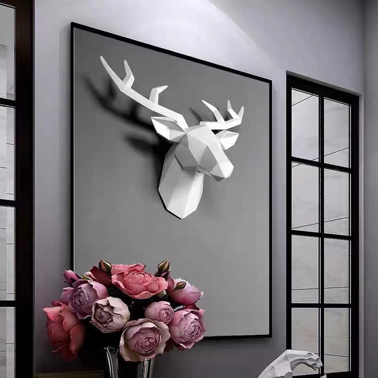 XYQXYQ White Deer Head Wall Sculpture,Modern Art Wall Hanging,3D Wall Decor,Gallery Living Room Resin Animal Head Decoration
