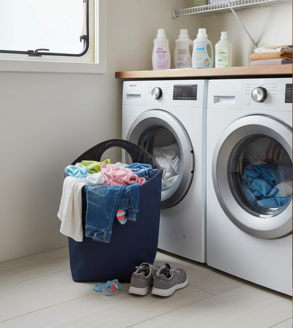 Portable Foldable Laundry Hamper with Soft Handle, 47L Collapsible Fabric Laundry Basket, Waterproof Storage Tote for Seniors, Dorm, Camping, Hanging