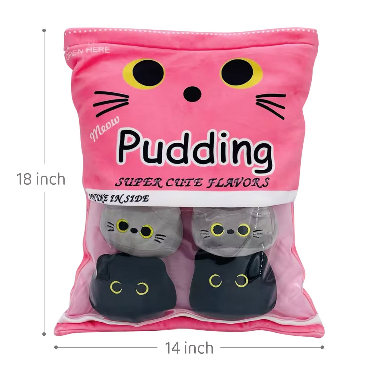 Cute Black Cat Plush Toy, Removable Stuffed Animal Plush Dolls, Soft Cute Gray Cat Plush Pillow Throw Pillow Home Decoration Gift for Kids Girls (6pcs a Bag, Pink)