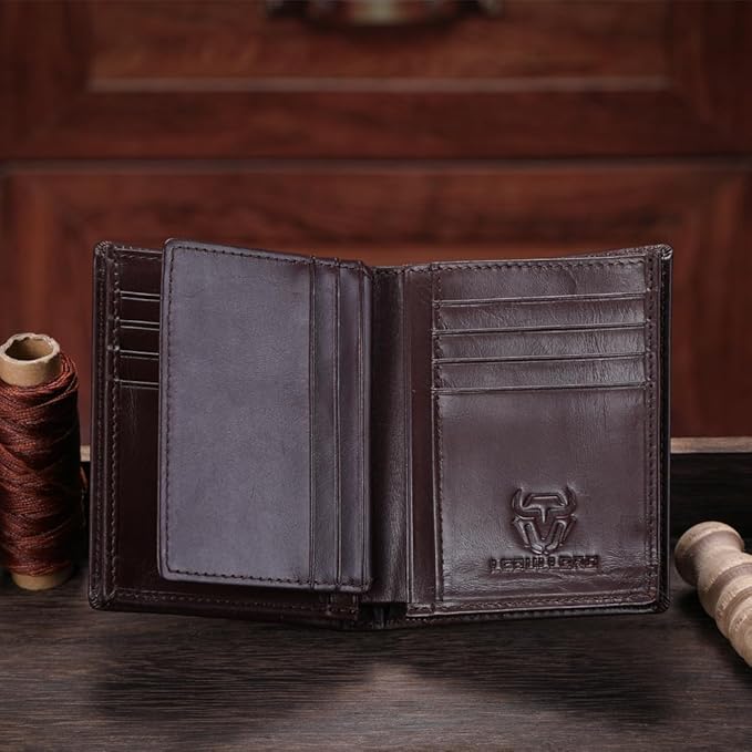 LEBULLBRO Genuine Leather Bifold Wallet RFID Blocking Wallet Large Capacity Purse Credit Card Holder for Men with 15 Card Slots (Black)