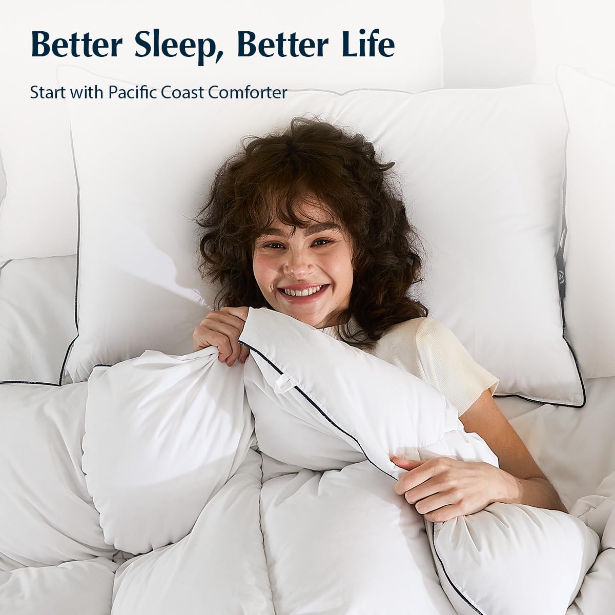 Pacific Coast Premium Goose Down Fiber Comforter Queen Size, 420TC 100% Australian Cotton Shell, All-Season Comforter with Hidden Baffle Box & Double-Stitched Piping (90"x90")