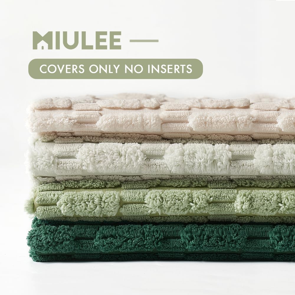 MIULEE Pack of 4 Summer Neutral Corduroy Decorative Throw Pillow Covers 18x18 Inch Farmhouse Boho Rustic Soft Striped Pillow Covers Home Decor for Sofa Living Room Couch Bed Green
