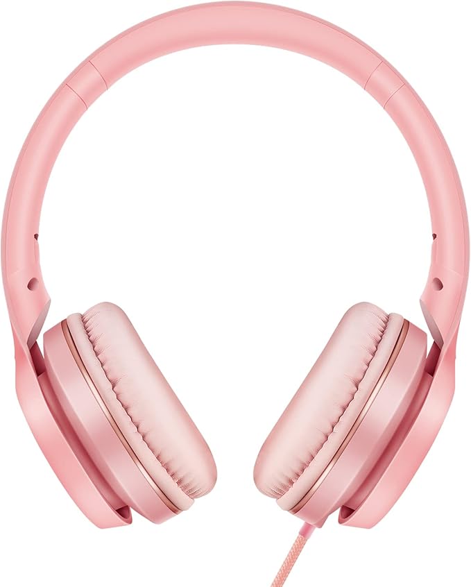 LORELEI S9 Wired Headphones with Microphone for School,On-Ear Kids Headphones for Girls Boys,Folding Lightweight and 3.5mm Audio Jack Headset for Phone, Ipad,Tablet, PC, Chromebook (Pearl Pink)