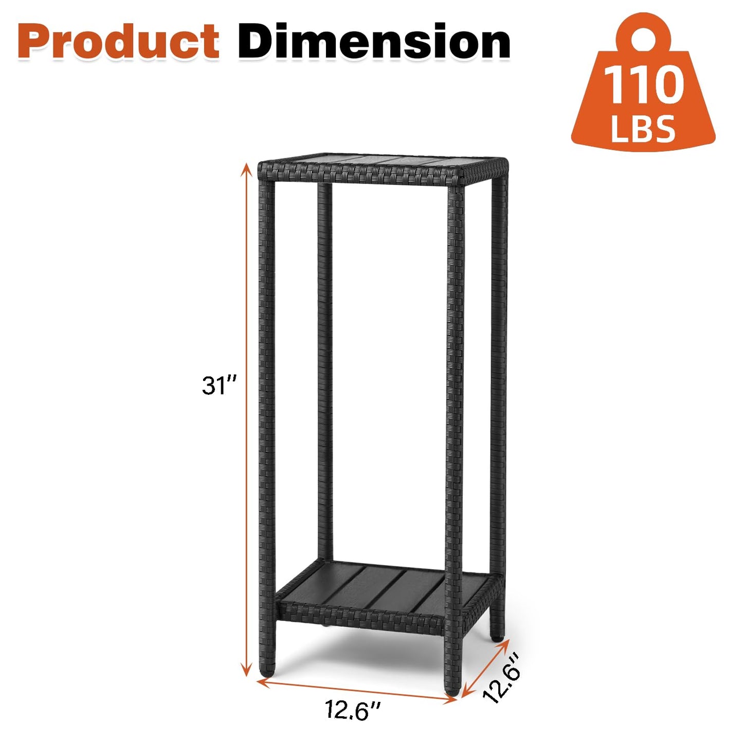Outdoor Plant Stand for Patio 2 Tier Plant Stand Shelf with Wicker Poly Lumber Flower Pot Plant Stand Holder 31" Tall Corner Plant Display Rack with Adjustable Feet Heavy Duty for Balcony Garden Black