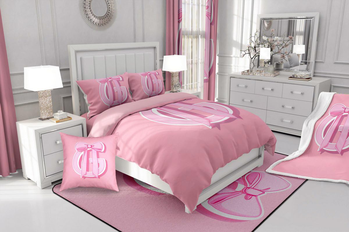 jejeloiu Dreamy Bow Bed Set, Queen Size, Decor Gifts for Women Teen Girl Ultra Soft Initial Letter G 7 Pieces Beeding Set, Monogrammed Bed in a Bag with Comforter, Sheets, Pillowcases Kawaii Pink