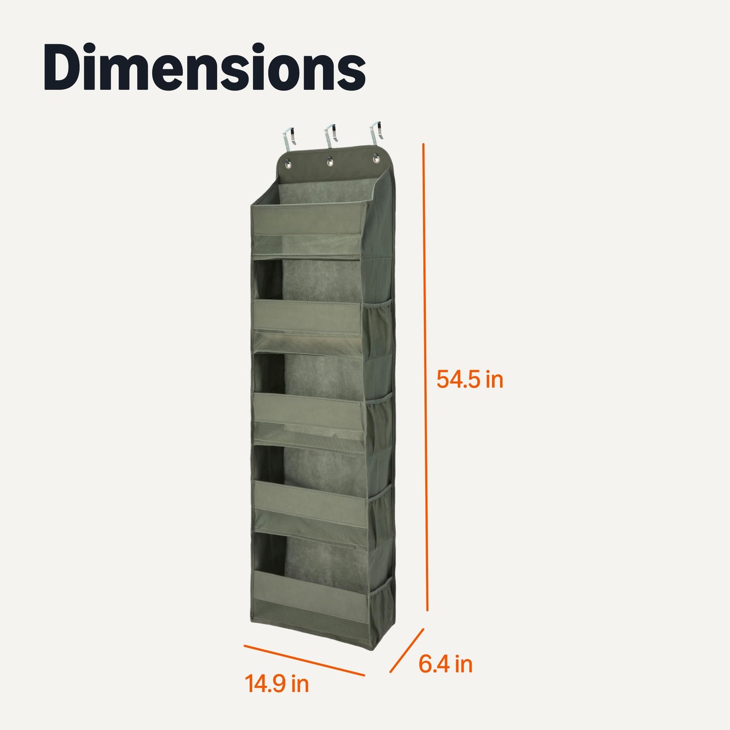 Amazon Basics 5 Tier Over the Door Hanging Shoe Organizer, Large Capacity, Space Saving, 6.4 x 54.5 x 14.9 in, Dark Grey
