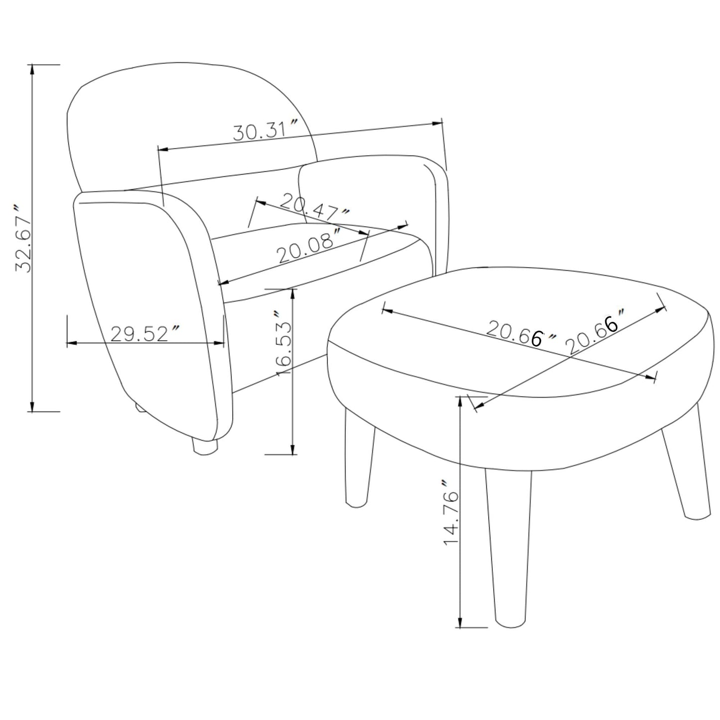 KEIKI Modern Lazy Chair with Ottoman, Upholstered Bedroom Lounge Chair for Unwinding, Soft Leisure Accent Chair with Footrest, Perfect for Night Reading, Quiet Corners & Restful Moments at Home