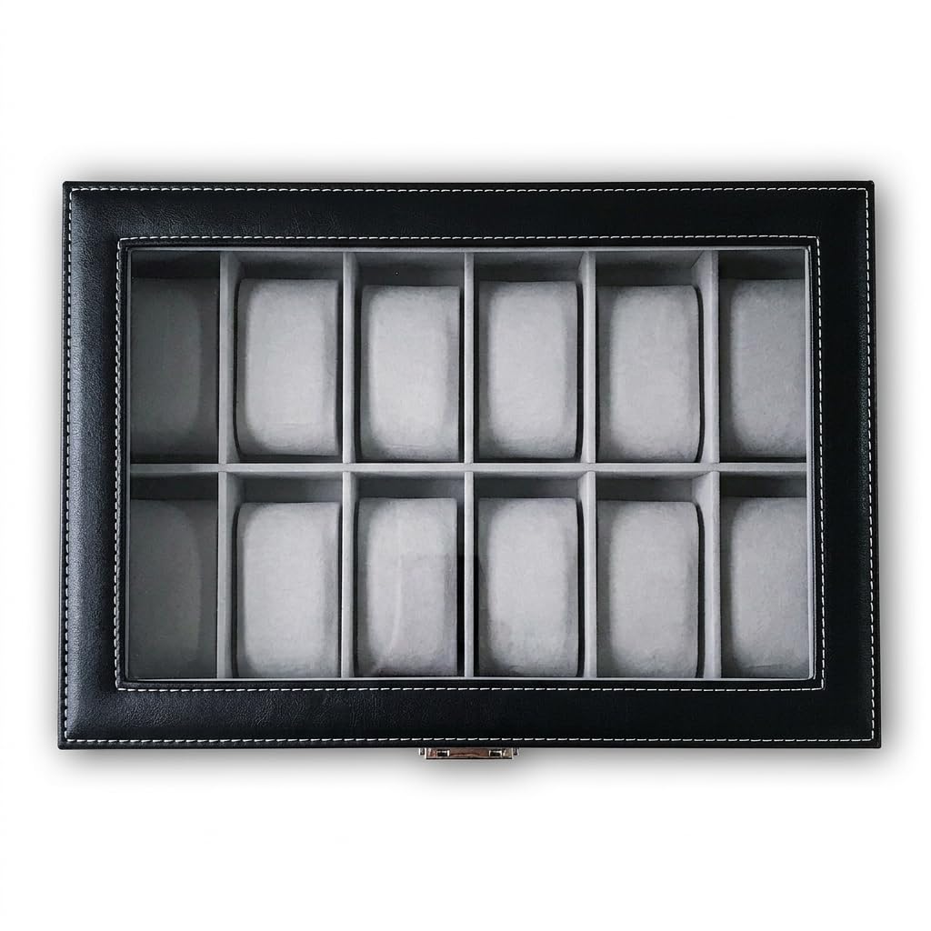Watch Case Watch Box for Men - Watch Cases Display Holder Organizer Stand Storage Multi Boxes 12 Slot Small Leather Personalized Multiple Watch Safe Container with Lock for Women,PU Watch Holders
