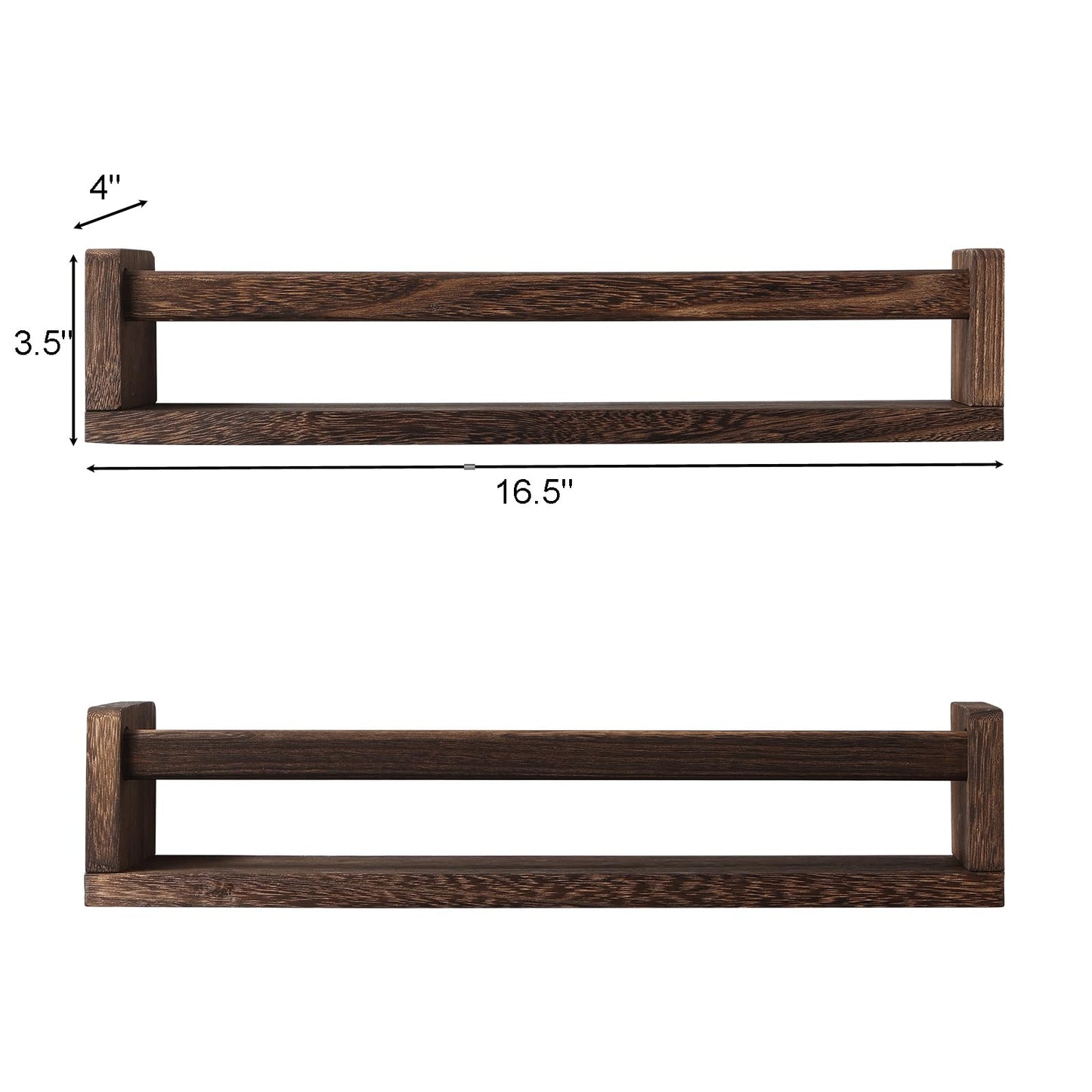 JORIKCHUO Nursery Book Shelves, Set of 2 Wood Floating Book Shelves for Kids Room, Kitchen Spice Rack, or Rustic Wall Mounted Shelves for Farmhouse Bathroom Décor (Carbon Brown)
