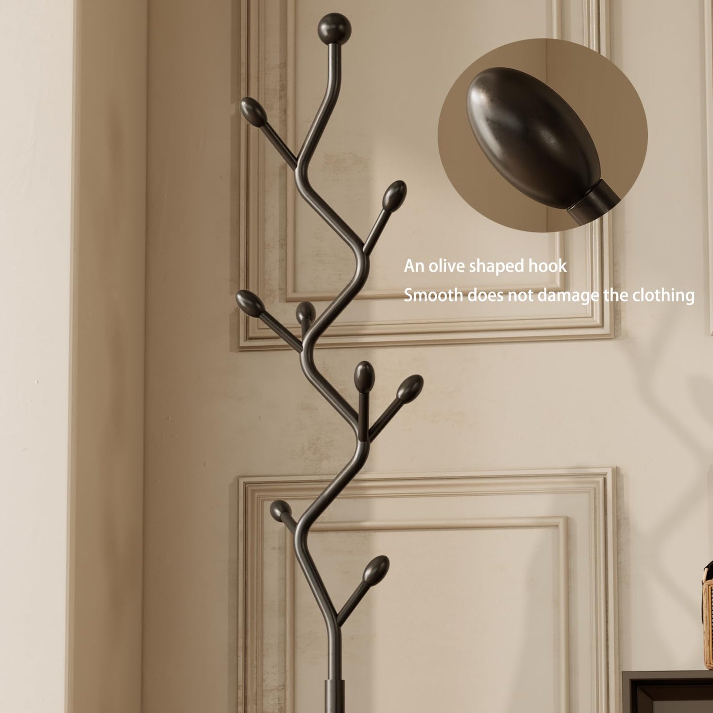 ZHBHYZ Tree-shaped coat rack stand,Metal coat tree with 8 Hooks and sturdy cast iron base,Heavy Duty coat rack freestanding coat hanger stand for Clothes Hats Scarfs Purses (black)