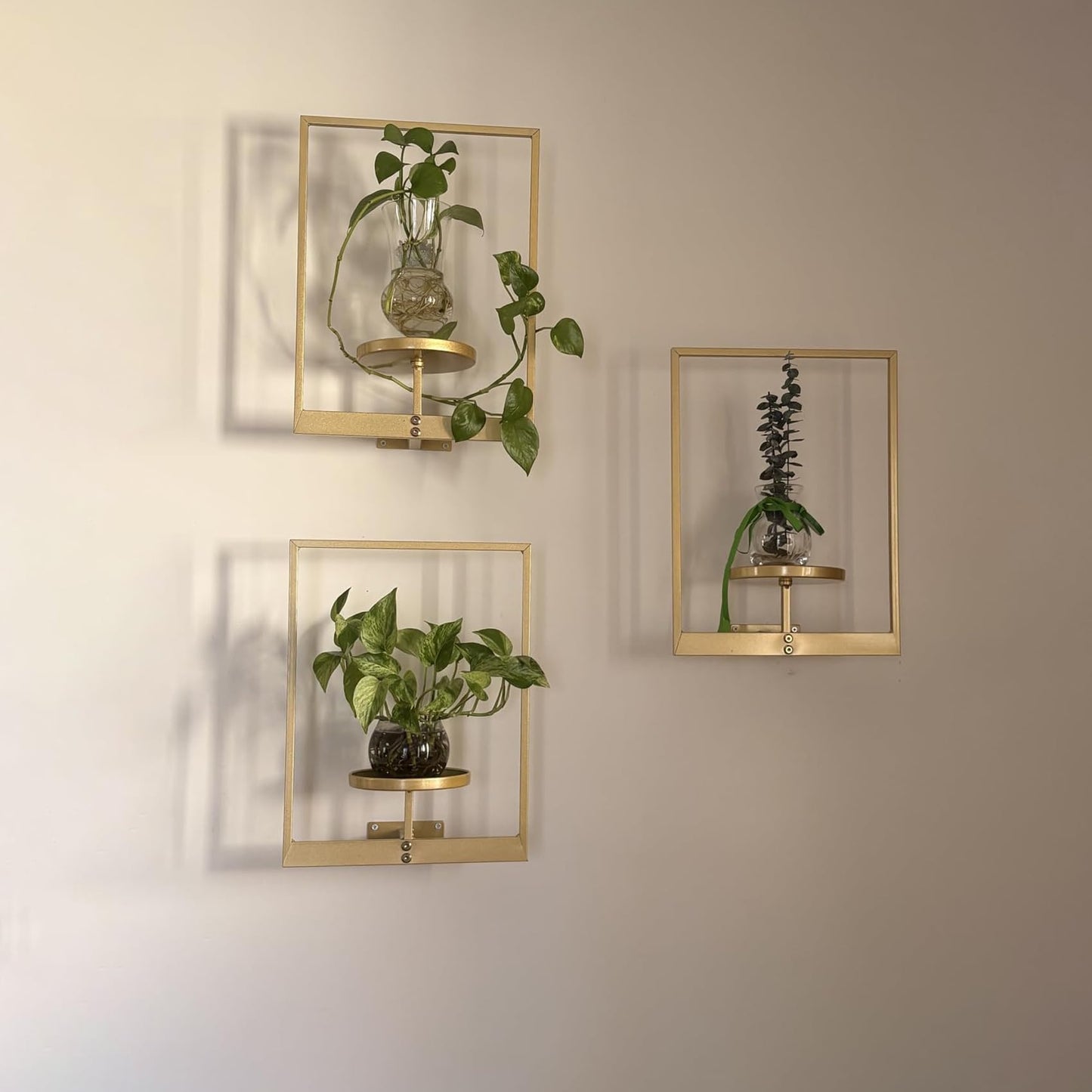 bbteroiu Picture Frame Wall Planters Set of 3, Modern Metal Hanging Shelves for Plants, Rustproof Wall Mount Flower Pot Holder for Indoor Outdoor, Decorative Plant Stand for Living Room Patio, Black