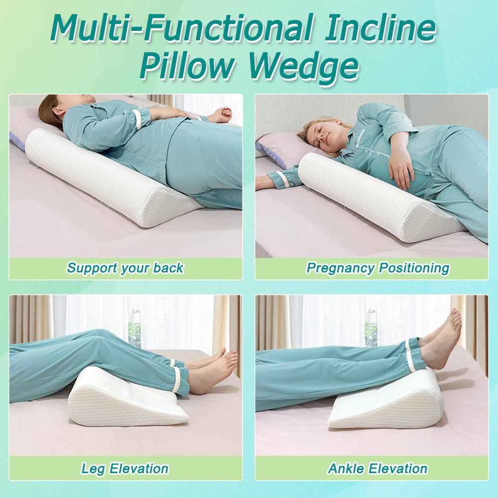 KAAMOS Bedsore Turning Wedge Pillow for Bed Sores Positioning Wedges Medical Pillows for Side Sleeping Pressure Ulcer Cushion Incline Foam Wedge for After Surgery Bedridden Elderly (23.6" Long)