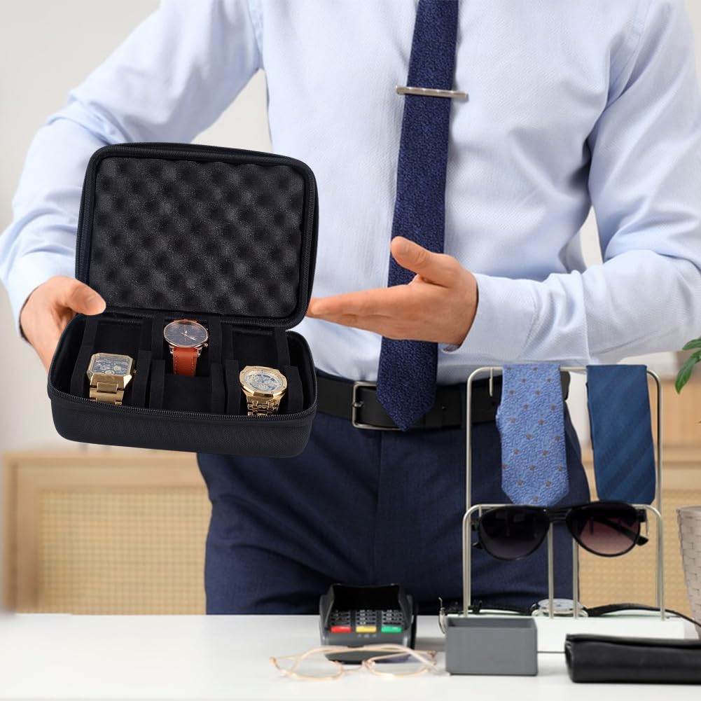 PH PandaHall 6 Slots Watch Travel Case Watch Storage Box Watches Zipper Organizer Box Watches Display Boxes Portable Wristwatch Holder for Men Women Gifts Father's Day Wristwatches Bracelet Collection