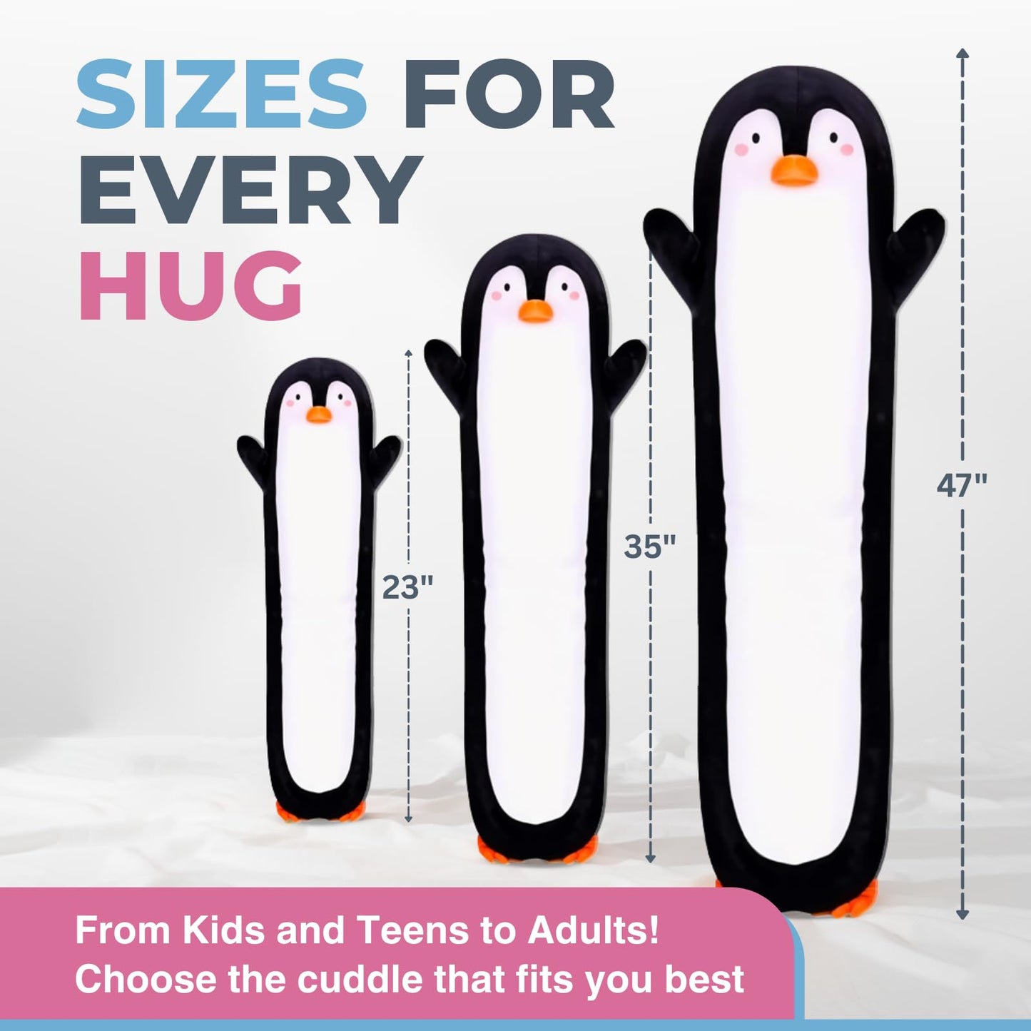 Cuddle Paws Penguin Plush Body Pillow for Kids | Long Stuffed Animal Cuddle Pillow | Soft Hugging Toy | Plushie Gift for Girls & Boys | Long Plush Body Pillow for Sleep & Comfort | Small, 23 Inches