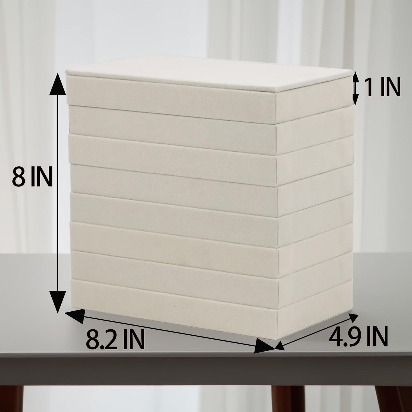 Set of 8 Stackable Jewelry Organizer Trays with 1 Lid for Drawer & Dresser Organizer, Adjustable Velvet Jewelry Box Tray Earring Organizer Necklace Storage Ring Bracelet Display Case (Beige)