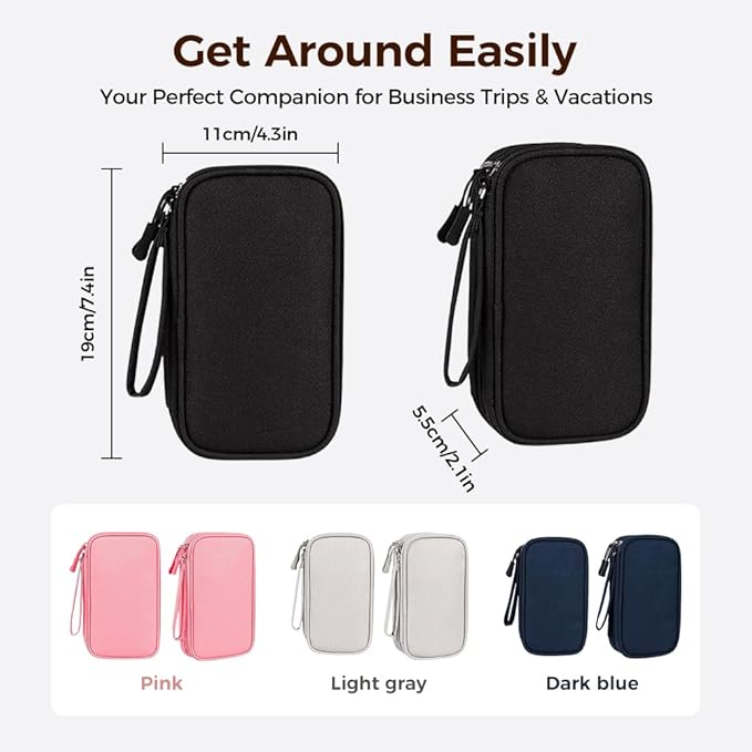 Qeuxv 2026 Travel Cable Organizer Pouch, Electronic Accessories Carry Case, Portable Waterproof Double Layers All-in-One Storage Bag for Cable, Charger, Mobile phone, Headphones (Navy Blue)